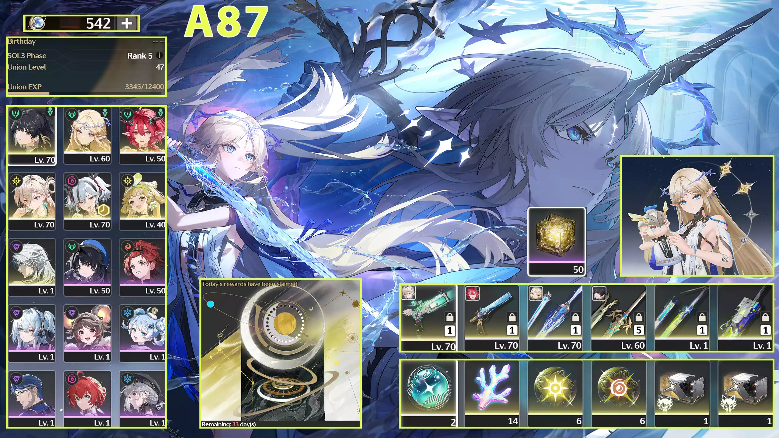 Cartethyia C2R1 + Lynae C0R1 + Ciaccona C0 + Thẻ tháng 33 ngày + 542 Lunite